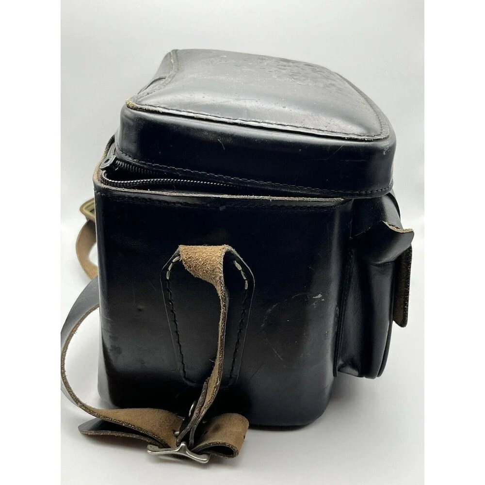 VTG Plainsman 2 Top Grain Cowhide Leather Black Hard Camera Tote BROKEN ZIPPER
